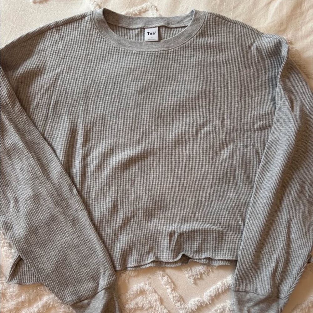 TNA Gray Waffle Knit Crew Neck Sweater